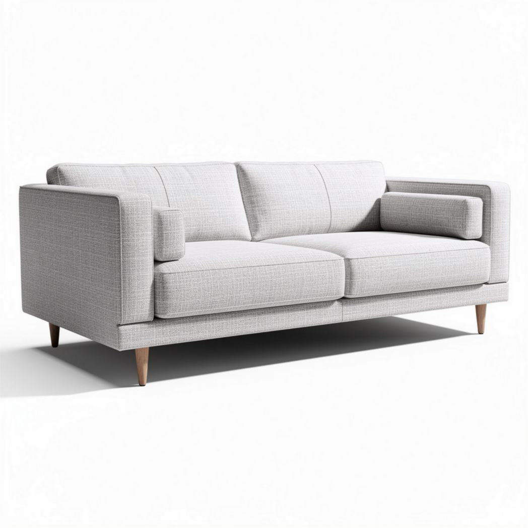 Sofa rozkładana z szarego materiału 180 x 85 x 75cm z drewnianymi nóżkami