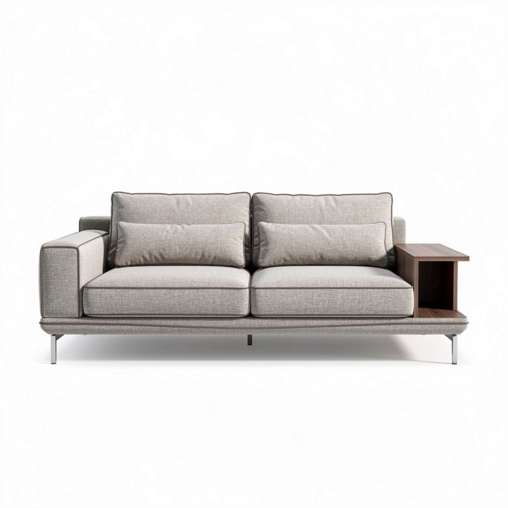 Sofa z bocznym stolikiem w szarym materiale 200 x 90 x 85 cm