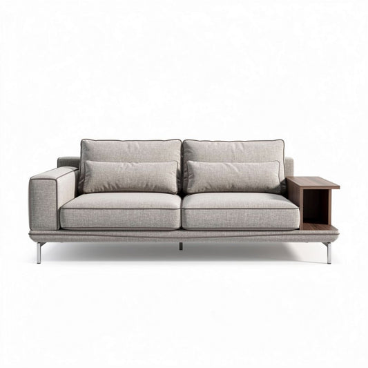 Sofa z bocznym stolikiem w szarym materiale 200 x 90 x 85 cm